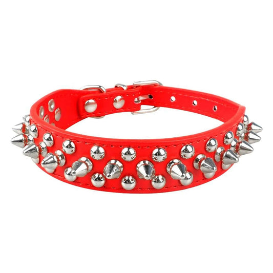 Red Adjustable Leather Dog Collar Neck Strap PU Leather Punk Rivet Spiked Pet Puppy Collars - TrendyPet's Zone