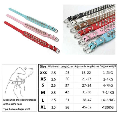 Red Adjustable Leather Dog Collar Neck Strap PU Leather Punk Rivet Spiked Pet Puppy Collars - TrendyPet's Zone