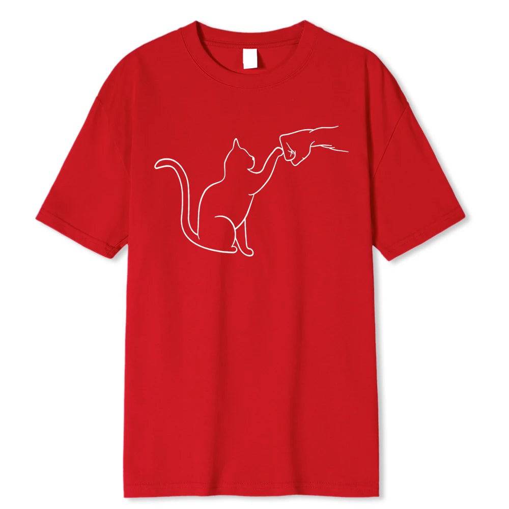 Red Agreement With Cat Funny Printing Man Boy T-Shirts Comfortable Male Clothes Tee Clothes Hip Hop O-Neck 100% Cotton - TrendyPet's Zone