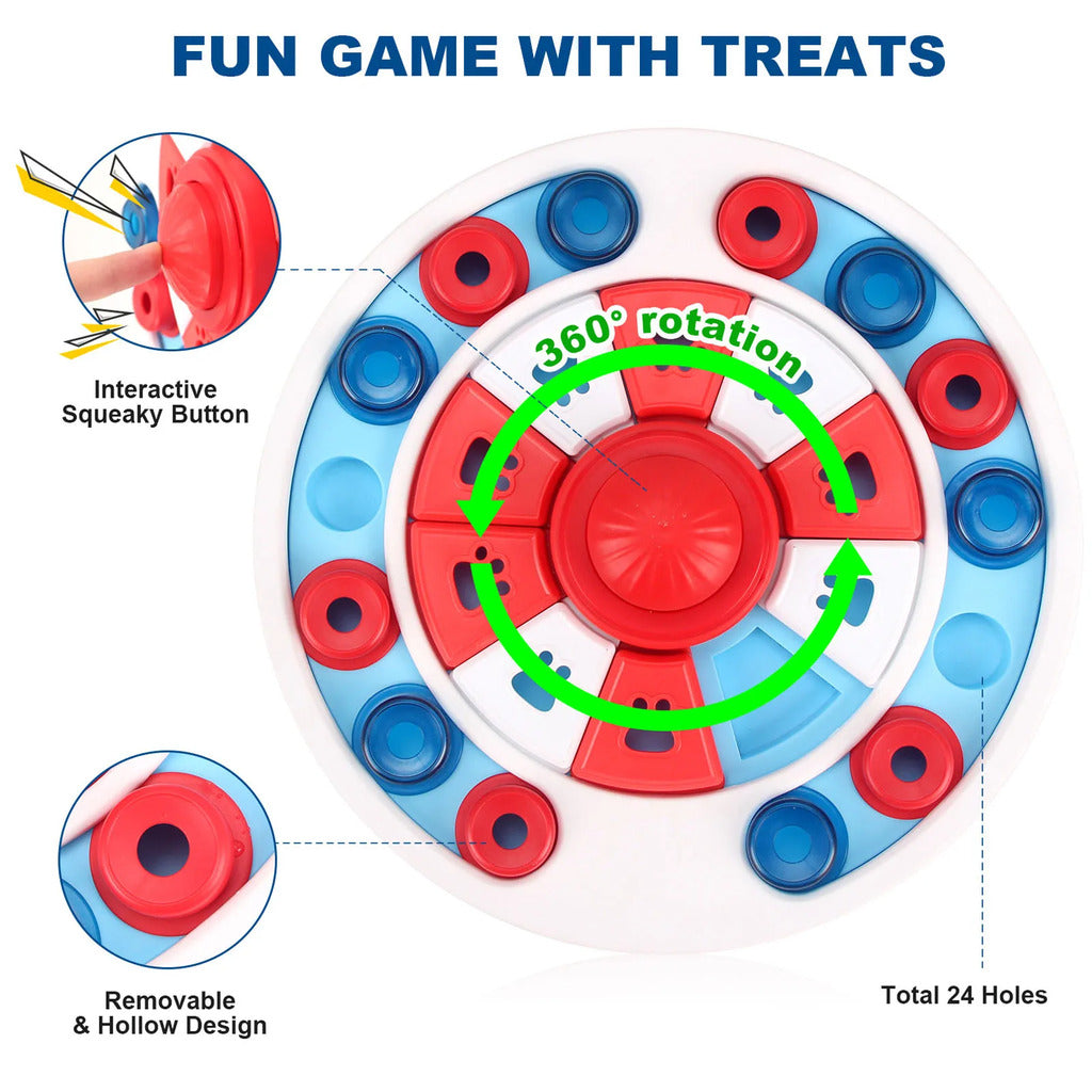 Red anti-choking puzzle dog food dispenser by TrendyPet's Zone, an engaging training toy for interactive feeding and mental stimulation.