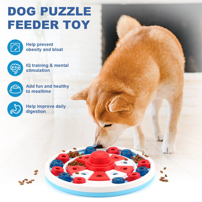 Red anti-choking puzzle dog food dispenser by TrendyPet's Zone, an engaging training toy for slow feeding and mental stimulation.
