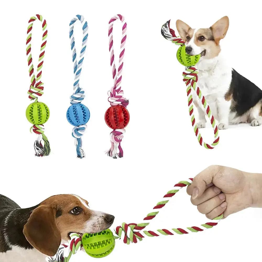 Red Ball Fuchsia Hemp Rope Toys Treat Interactive Rubber Leaking Balls for Small Dogs Chewing Bite Resistant Pet Tooth Cleaning - TrendyPet's Zone