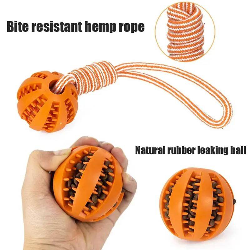 Red Ball Fuchsia Hemp Rope Toys Treat Interactive Rubber Leaking Balls for Small Dogs Chewing Bite Resistant Pet Tooth Cleaning - TrendyPet's Zone