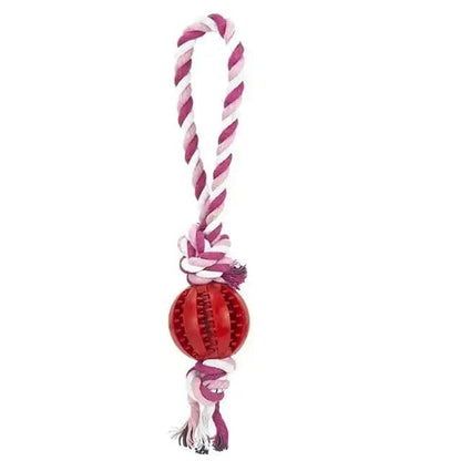 Red Ball Fuchsia Hemp Rope Toys Treat Interactive Rubber Leaking Balls for Small Dogs Chewing Bite Resistant Pet Tooth Cleaning - TrendyPet's Zone