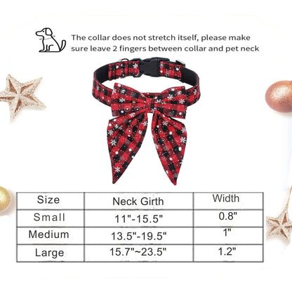 Red and black Christmas snowflake bow tie for pets, festive holiday pet collar with snowflake design by TrendyPet's Zone.