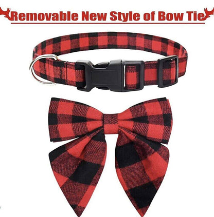 Red Black Christmas Snowflake Pet Collar Holiday Bow Design - TrendyPet's Zone