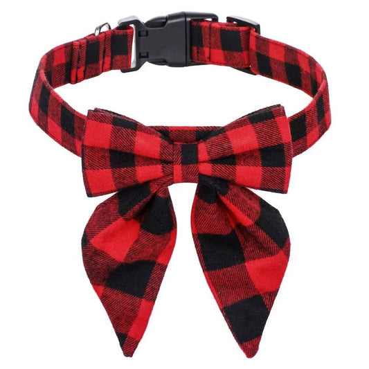 Red Black Christmas Snowflake Pet Collar Holiday Bow Design - TrendyPet's Zone