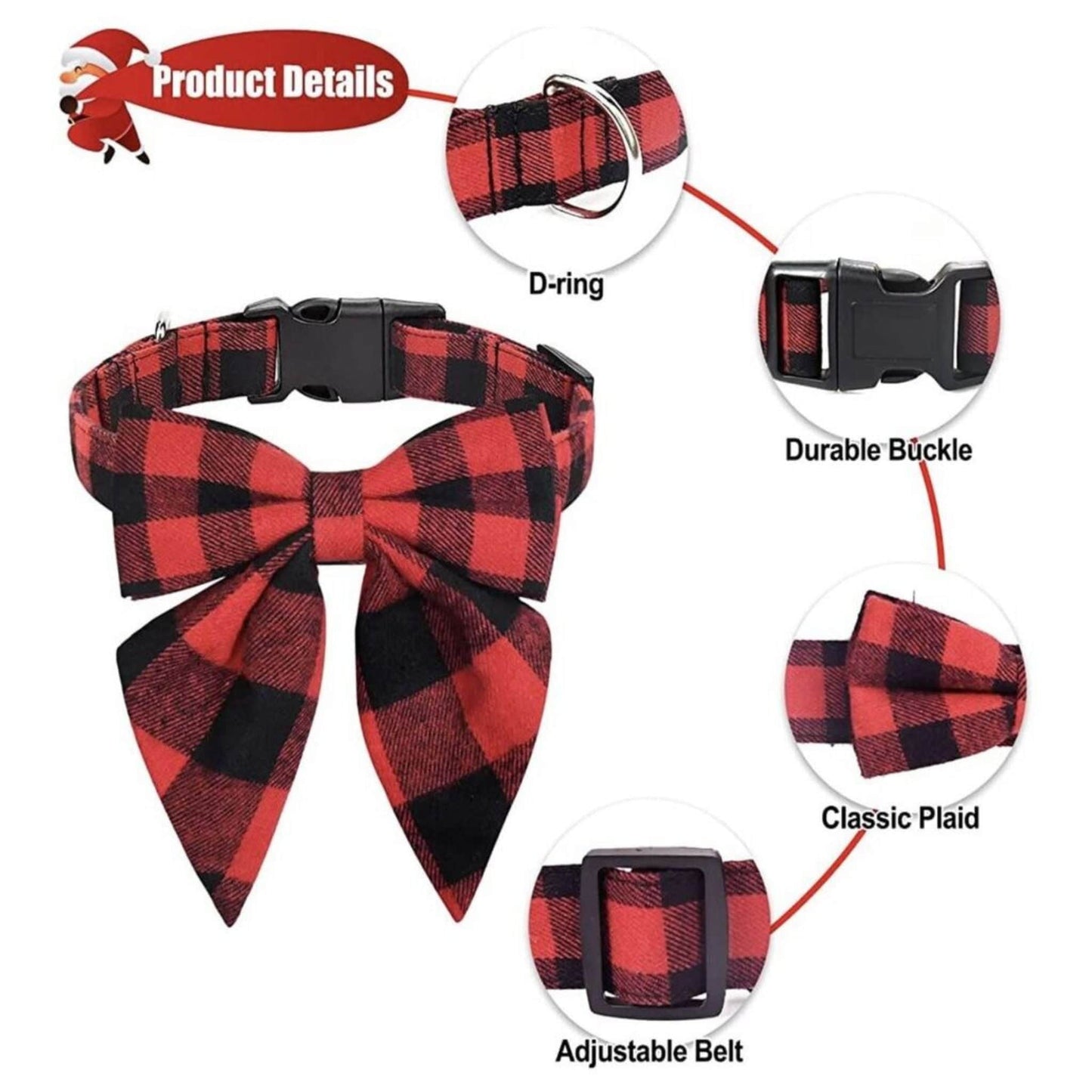Red Black Christmas Snowflake Pet Collar Holiday Bow Design - TrendyPet's Zone