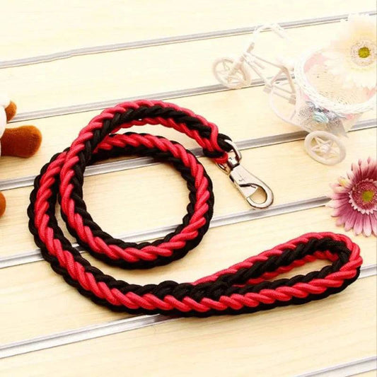 Red Black Super Strong Coarse Nylon Dog Leash Double Row Adjustable Collar For Medium Large Dogs - TrendyPet's Zone