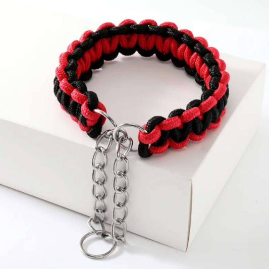 Red Black Woven Dog Collars P Chain Nylon Adjustable Collar For Small Medium And Large Dogs - TrendyPet's Zone