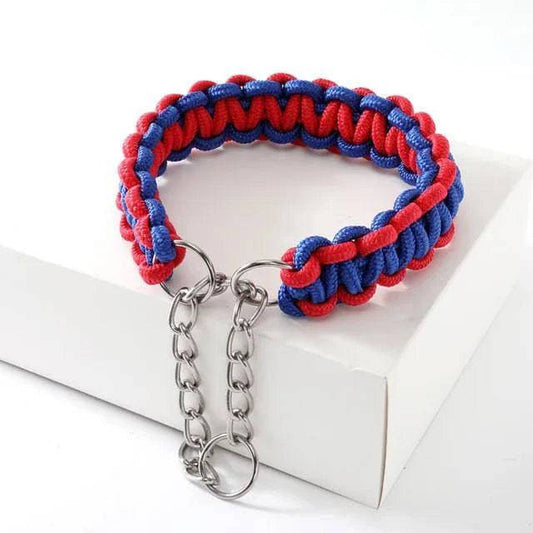 Red Blue Woven Dog Collars P Chain Nylon Adjustable Collar For Small Medium And Large Dogs - TrendyPet's Zone