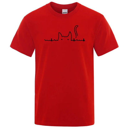 Red Casual Men's T-Shirts Cat Cute Printed Summer Cotton O-Neck Short Sleeve Top Tee T-shirts - TrendyPet's Zone