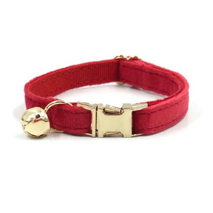 Red personalized dog collar with bell and engraved ID tag, suitable for small dogs like Chihuahua, Yorkshire, puppy, or bulldog.