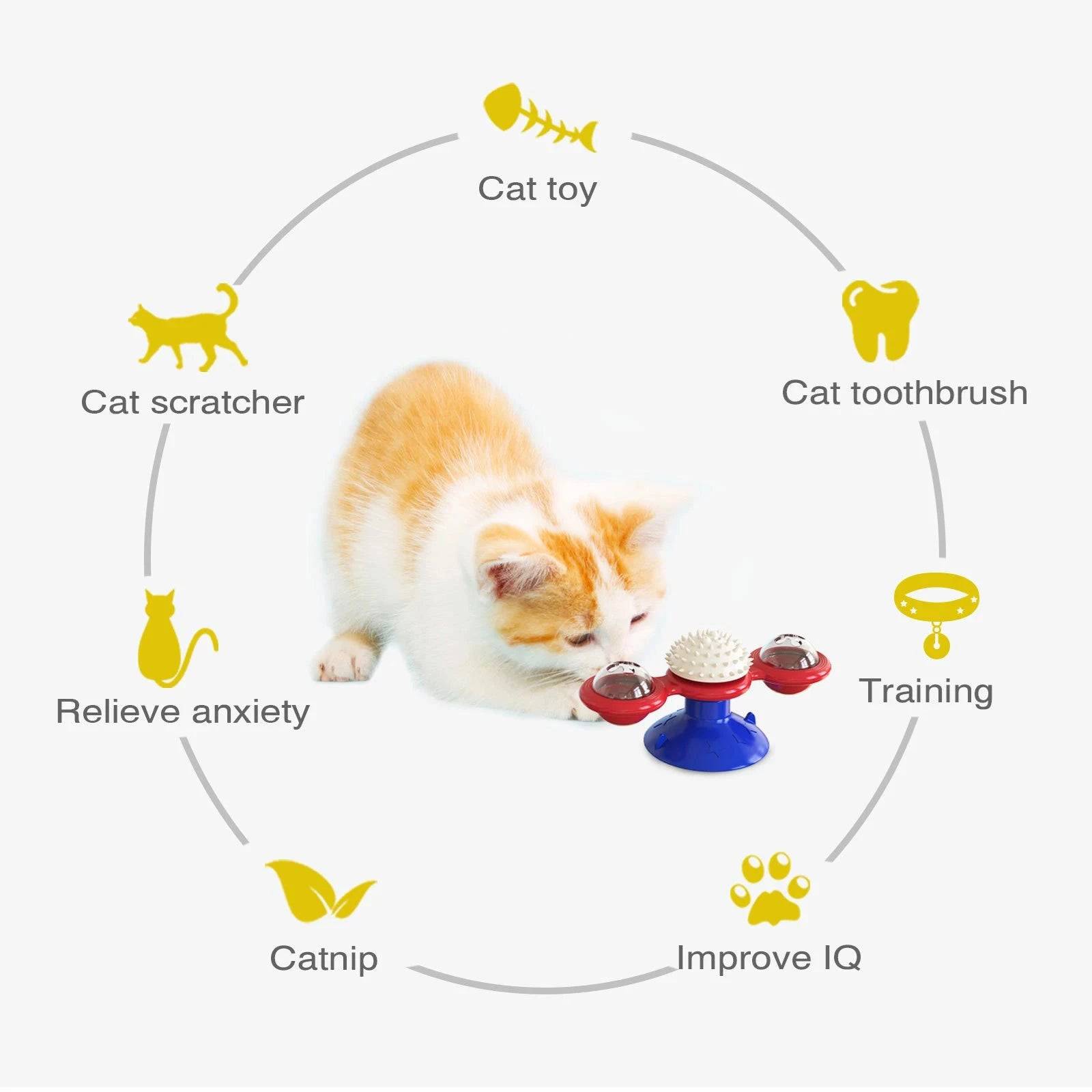 Red Cat Toy Turntable Built-in Rotating LED Lights  Suction Cup Base - TrendyPet's Zone