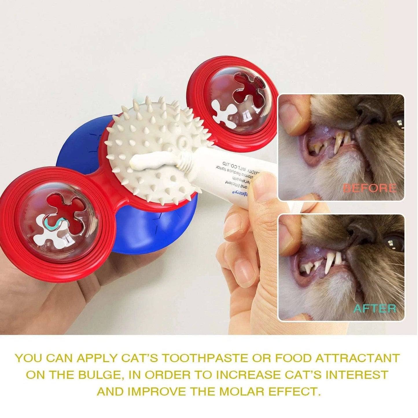 Red Cat Toy Turntable Built-in Rotating LED Lights  Suction Cup Base - TrendyPet's Zone