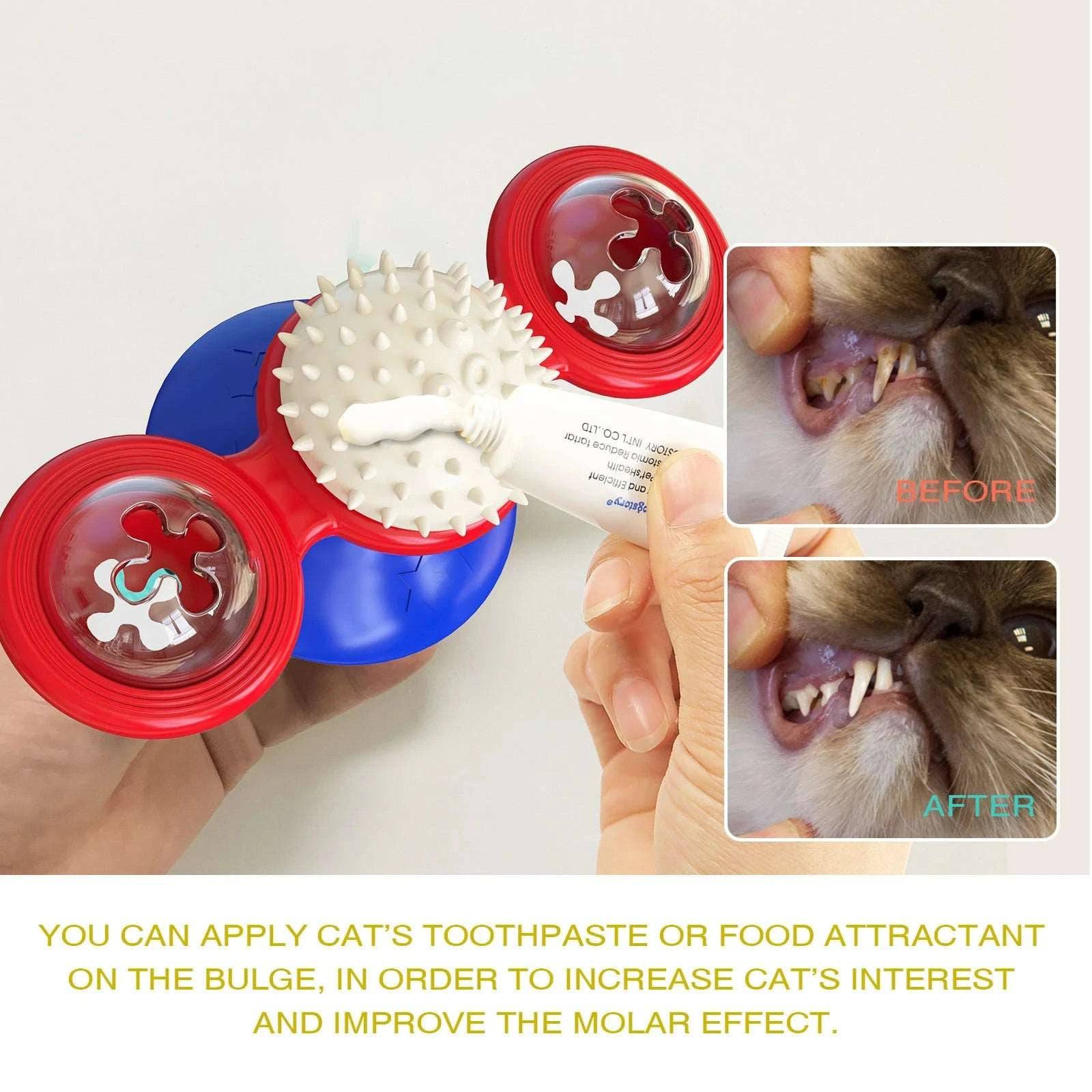 Red Cat Toy Turntable Built-in Rotating LED Lights  Suction Cup Base - TrendyPet's Zone