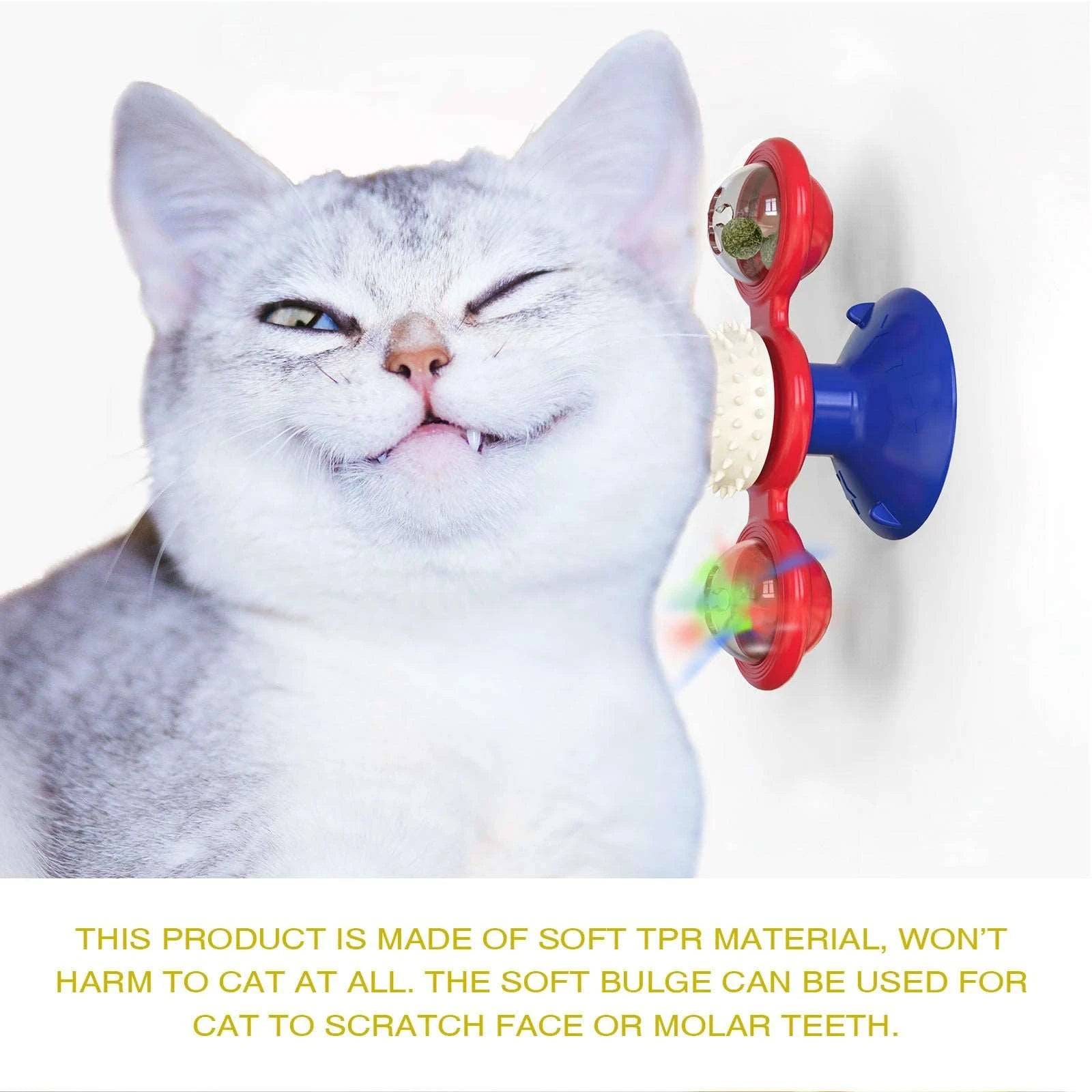Red Cat Toy Turntable Built-in Rotating LED Lights  Suction Cup Base - TrendyPet's Zone