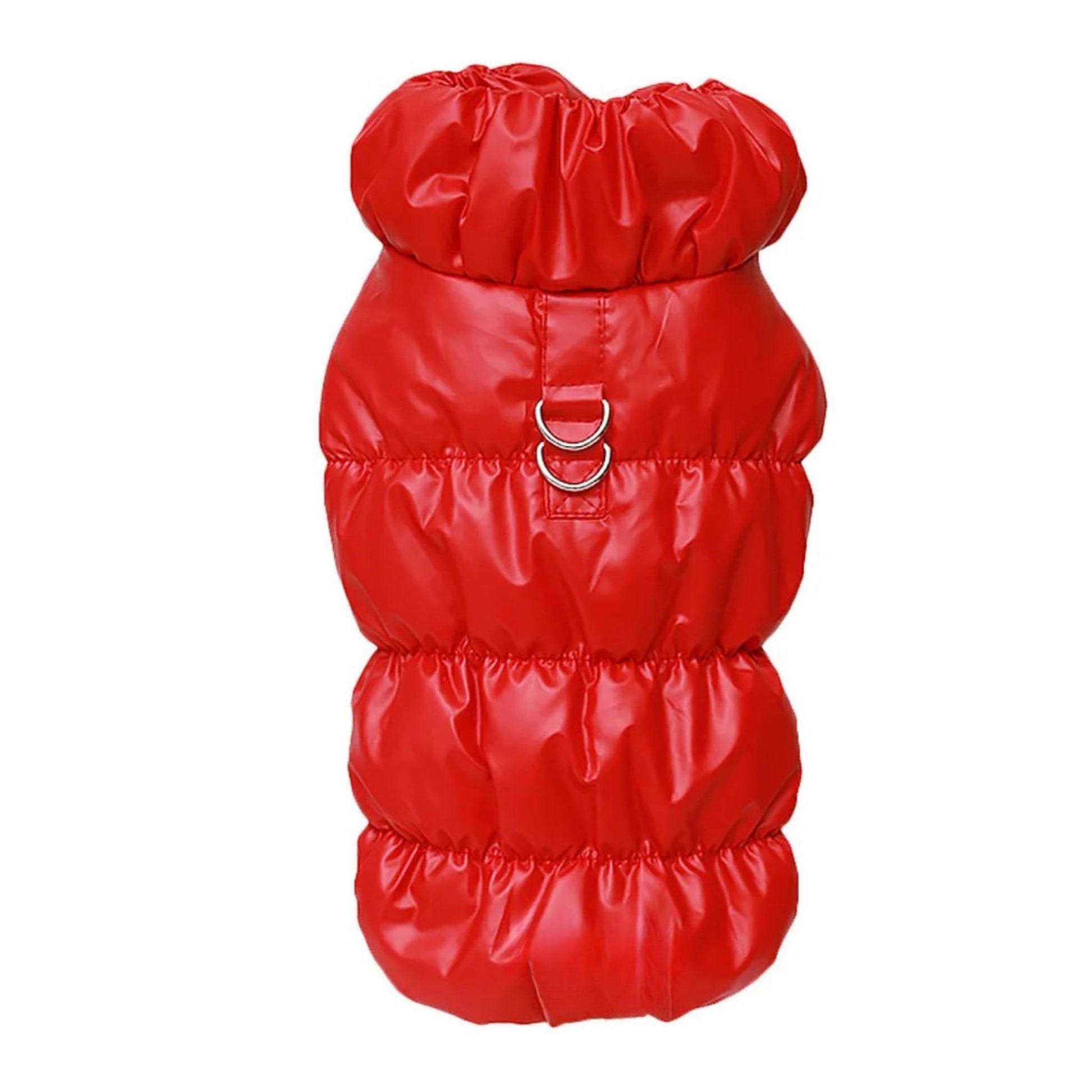 Red cozy quilted dog vest jacket with built-in harness, stylish coat from TrendyPet's Zone for small to medium dogs.