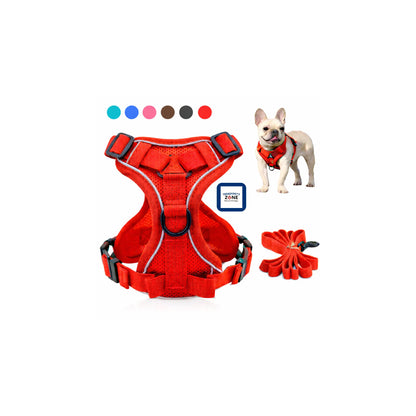Red dog harness and leash set with reflective breathable vest and adjustable chest strap, by TrendyPet's Zone.