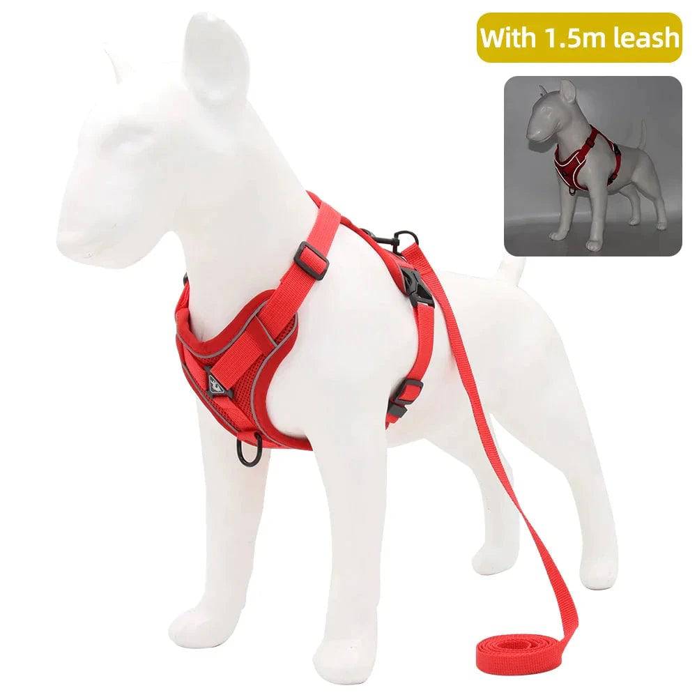 Red Dog Harness Leash Set Reflective Breathable Vest Adjustable Chest Strap - TrendyPet's Zone