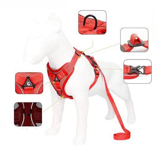 Red Dog Harness Leash Set Reflective Breathable Vest Adjustable Chest Strap - TrendyPet's Zone