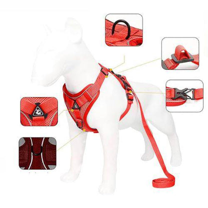 Red Dog Harness Leash Set Reflective Breathable Vest Adjustable Chest Strap - TrendyPet's Zone