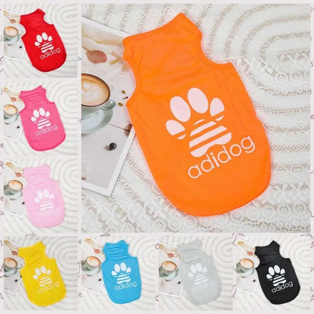 Red Dog Top Puppy Breathable Cool Mesh T-Shirt Cartoon Print Sun Protection Clothing Polyester Thin Vest Summer - TrendyPet's Zone