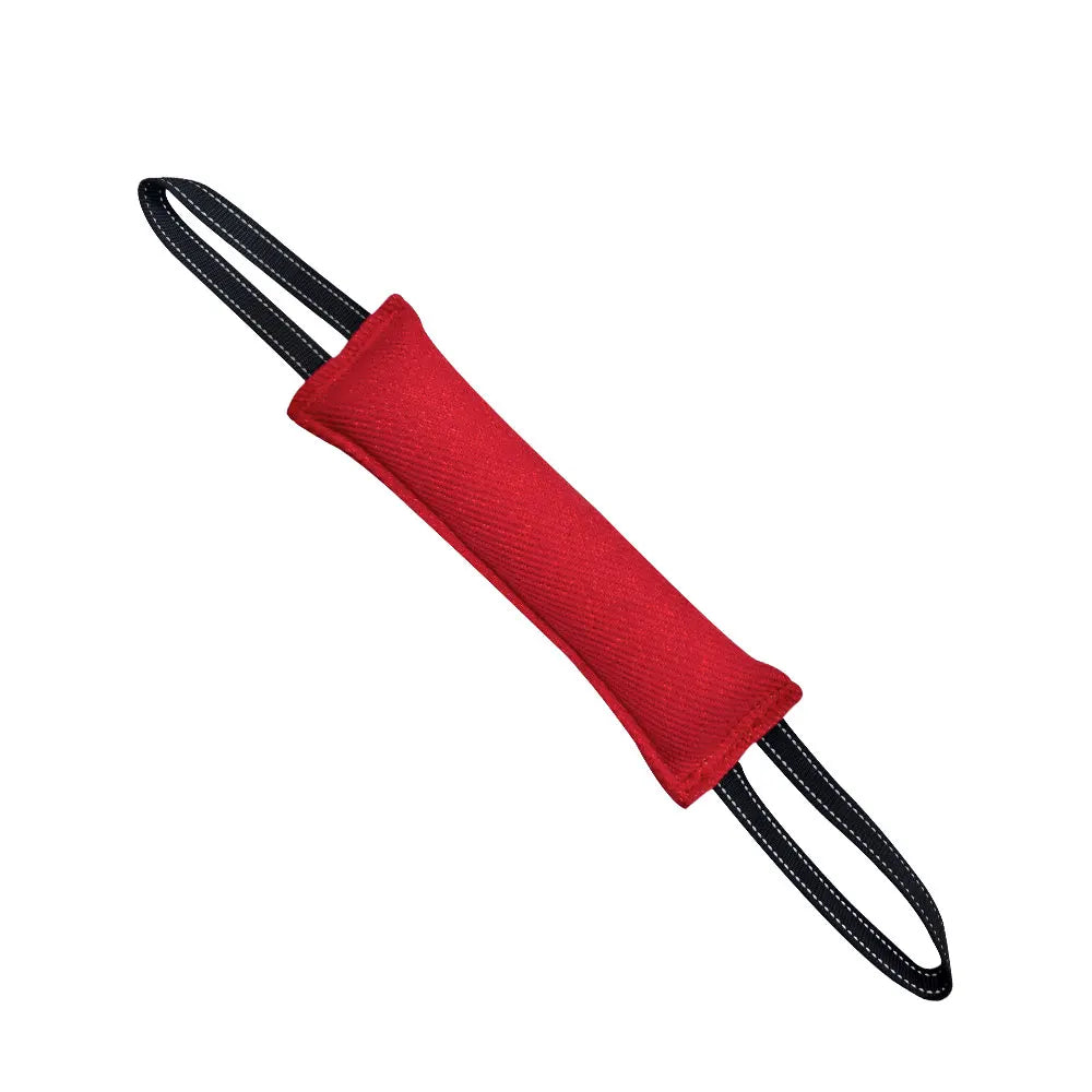 Red durable dog tug toy pillow from TrendyPet's Zone, designed for interactive training and playful tugging.