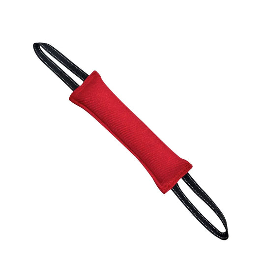 Red durable dog tug toy pillow from TrendyPet's Zone, designed for interactive training and playful tugging.