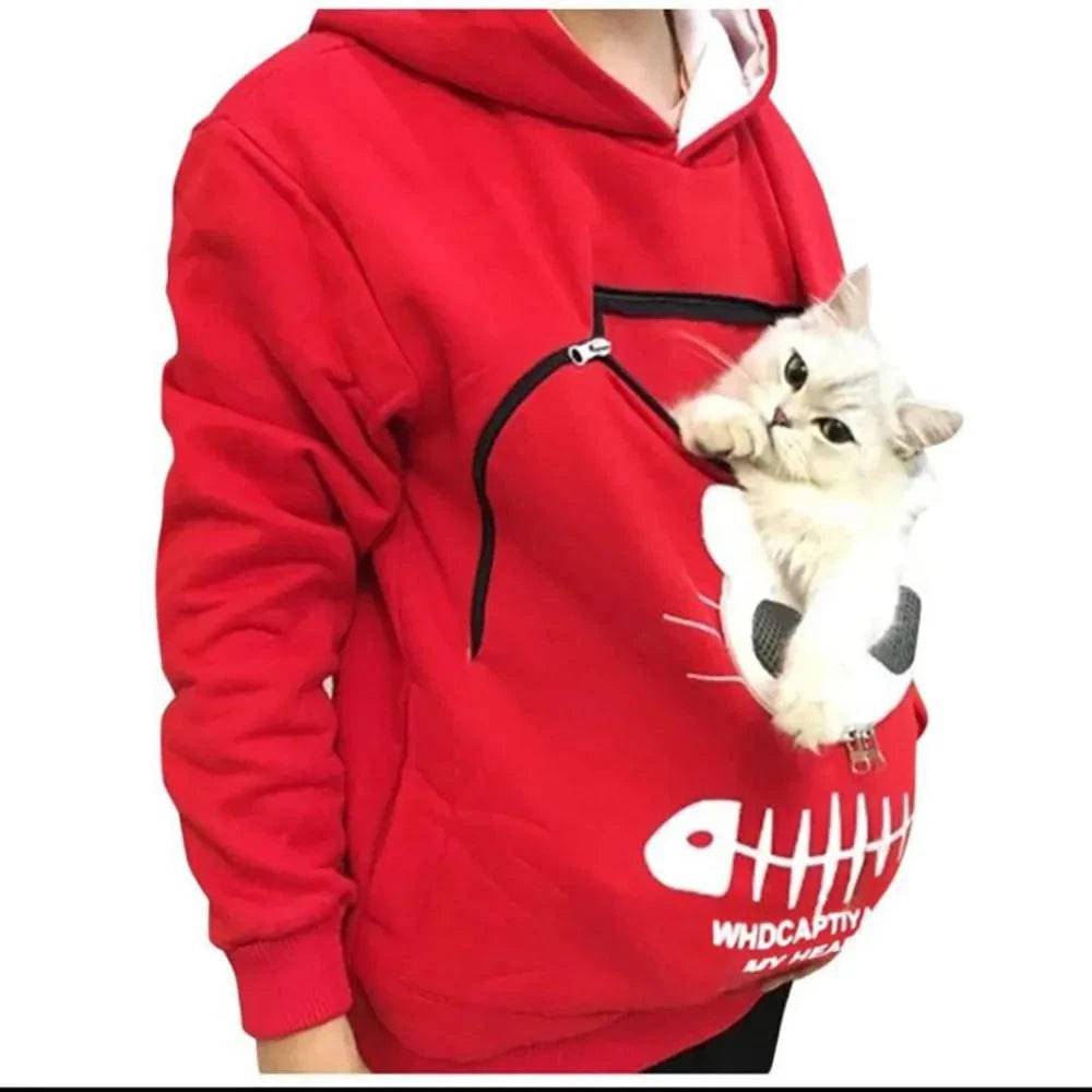 Red Fish Print High Quality Sweatshirt Cat Dog Lovers Hoodies Kangaroo Pet Paw Ears Cuddle Pouch Pullovers - TrendyPet's Zone