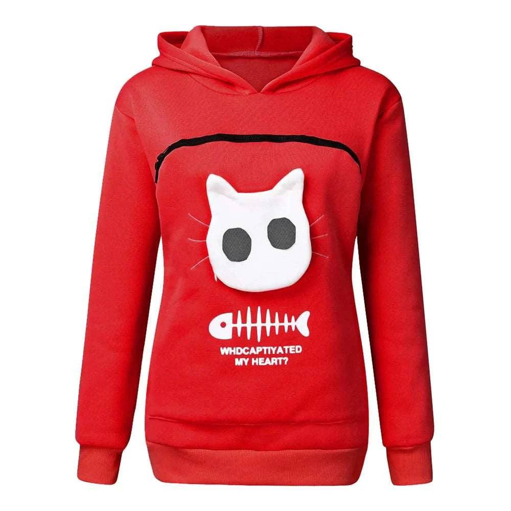 Red Fish Print High Quality Sweatshirt Cat Dog Lovers Hoodies Kangaroo Pet Paw Ears Cuddle Pouch Pullovers - TrendyPet's Zone