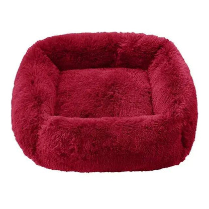 Red Fluffy Dog Sofa Bed Square Pet Beds Cat Mat Plush Dogs House Indoor Winter Warm Pet Sleeping Kennel For Small Medium Large Dogs TRENDYPET'S ZONE