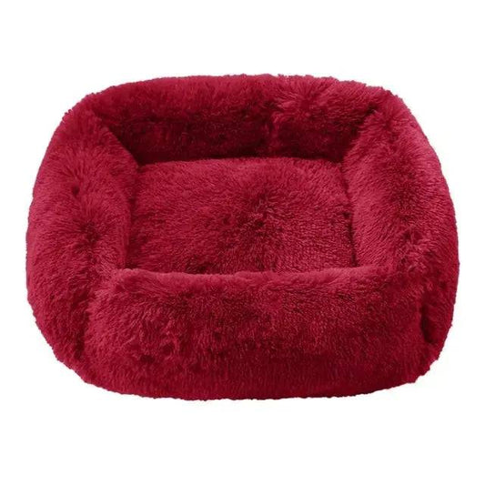 Red Fluffy Dog Sofa Bed Square Pet Beds Cat Mat Plush Dogs House Indoor Winter Warm Pet Sleeping Kennel For Small Medium Large Dogs TRENDYPET'S ZONE