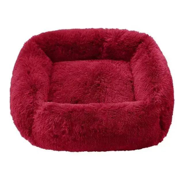 Red Fluffy Dog Sofa Bed Square Pet Beds Cat Mat Plush Dogs House Indoor Winter Warm Pet Sleeping Kennel For Small Medium Large Dogs TRENDYPET'S ZONE