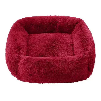 Red Fluffy Dog Sofa Bed Square Pet Beds Cat Mat Plush Dogs House Indoor Winter Warm Pet Sleeping Kennel For Small Medium Large Dogs TRENDYPET'S ZONE