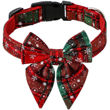 Red Green Christmas Snowflake Pet Collar Holiday Bow Design - TrendyPet's Zone