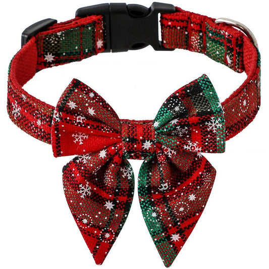Red Green Christmas Snowflake Pet Collar Holiday Bow Design - TrendyPet's Zone