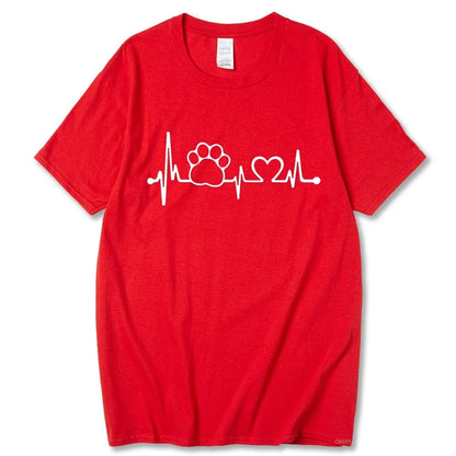 Red Heartbeat Lifeline Dog Men T-Shirt Casual Funny Foot For Guy Boy Hipster TrendyPet's Zone