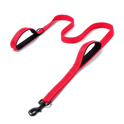 Red heavy-duty dog leash by TrendyPet's Zone with double handles for better control and safety during walks.