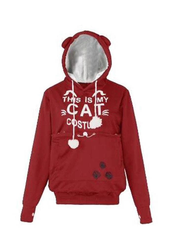 Red High Quality Sweatshirt Cat Dog Lovers Hoodies Kangaroo Pet Paw Ears Cuddle Pouch Pullovers - TrendyPet's Zone