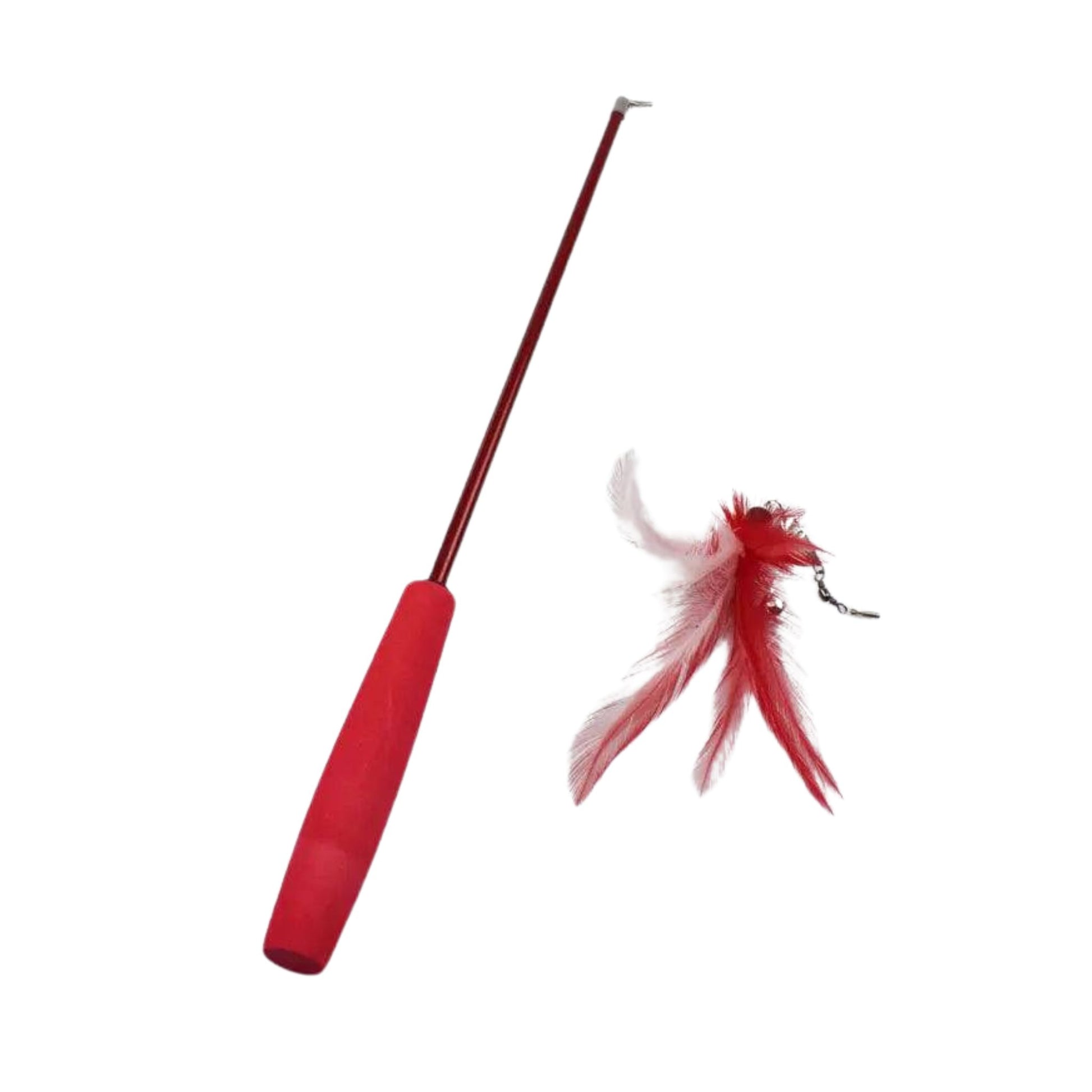 Red Interactive Cat Toy Kitten Teaser Stick Wand Pet Three-section Retractable Feather Stick Bell Catcher - TrendyPet's Zone