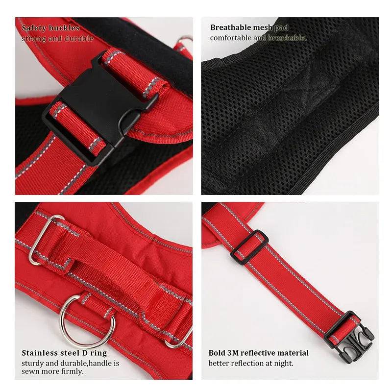 Red Nylon Reflective Dog Harness Personalized Breathable With ID Patch - TrendyPet's Zone