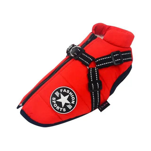 Red-Orange Winter Pet Clothes For Small Large Dogs Warm Fleece Jacket Waterproof With Harness Clothing Puppy Costume - TrendyPet's Zone