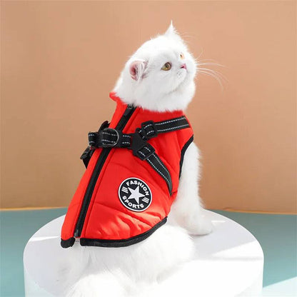 Red-Orange Winter Pet Clothes For Small Large Dogs Warm Fleece Jacket Waterproof With Harness Clothing Puppy Costume - TrendyPet's Zone