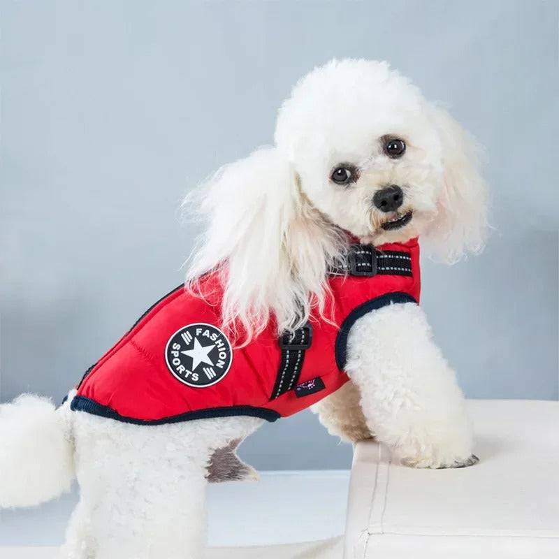 Red-Orange Winter Pet Clothes For Small Large Dogs Warm Fleece Jacket Waterproof With Harness Clothing Puppy Costume - TrendyPet's Zone
