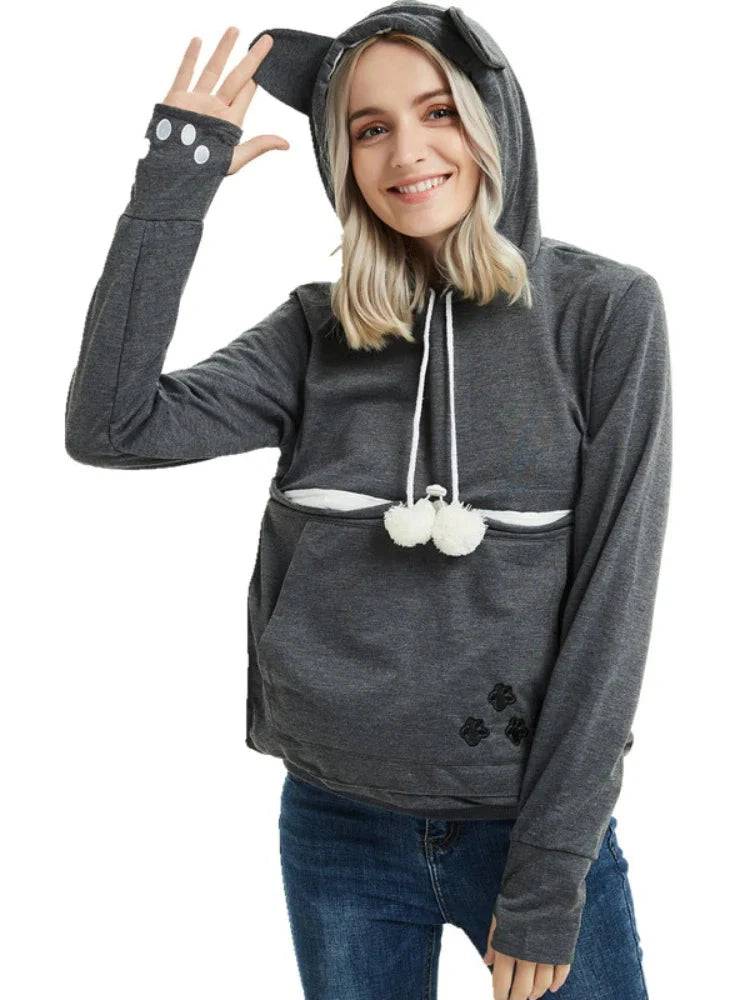 Red Paw Print High Quality Sweatshirt Cat Dog Lovers Hoodies Kangaroo Pet Paw Ears Cuddle Pouch Pullovers - TrendyPet's Zone