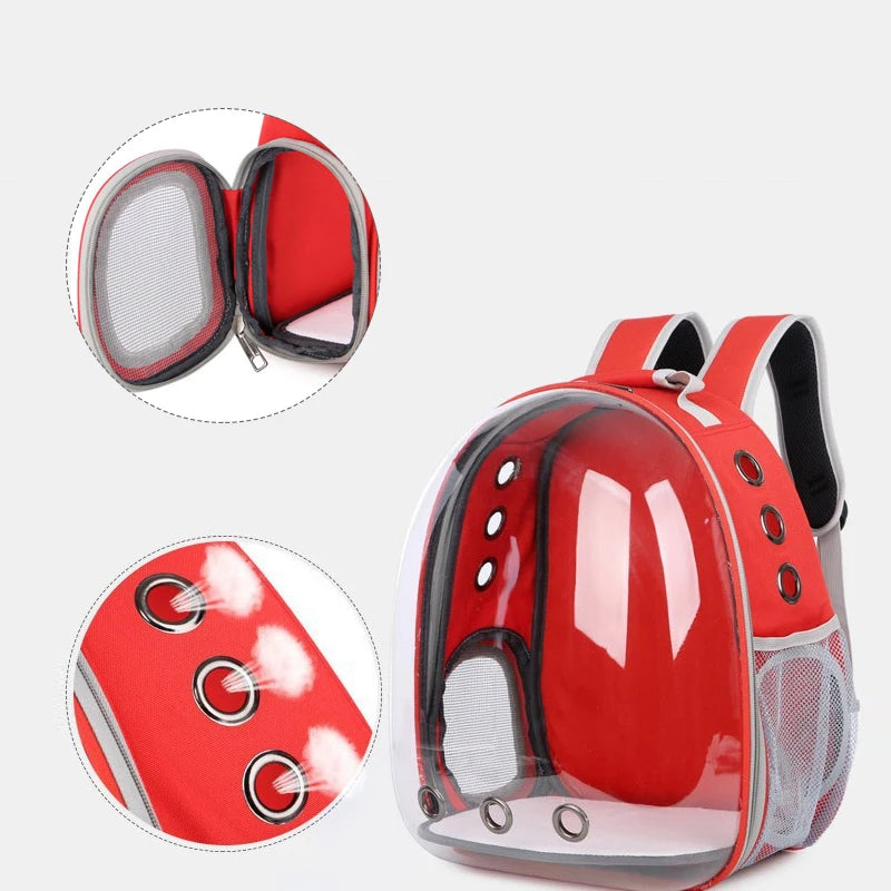 Red Pet Carrier Backpack Transparent Capsule Bubble Backpack  TrendyPet's Zone