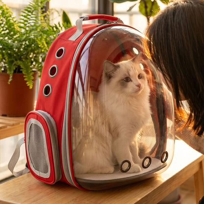 Red Pet Carrier Backpack Transparent Capsule Bubble Backpack  TrendyPet's Zone