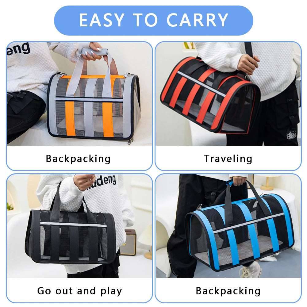 Red TrendyPet's Zone pet carrier bag with large capacity, breathable design, portable shoulder strap, ideal for outdoor use in all seasons.