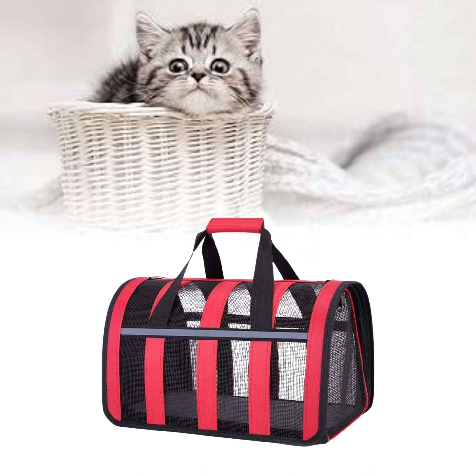 Red TrendyPet's Zone pet carrier bag with large capacity, breathable design, and shoulder strap for outdoor travel and all-season use.
